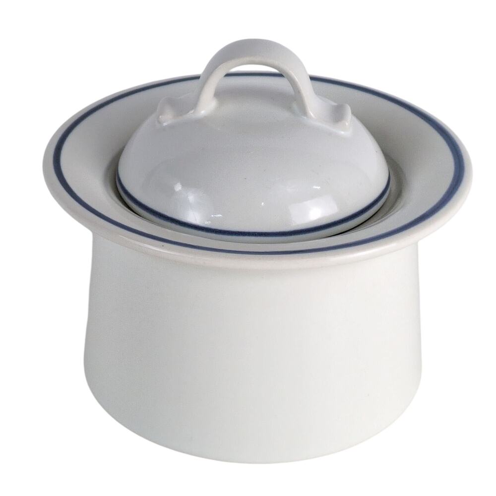 Vintage 1980s Studio Nova Japan "Mirage" Sugar Bowl with Lid, White Blue Trim